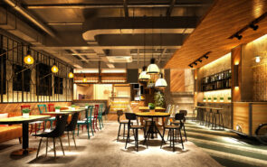 3d render wooden style restaurant cafe