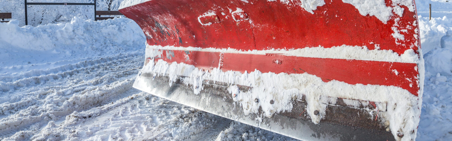 Closeup of snow plough paddle Snow plow machinery ready for winter cleaning